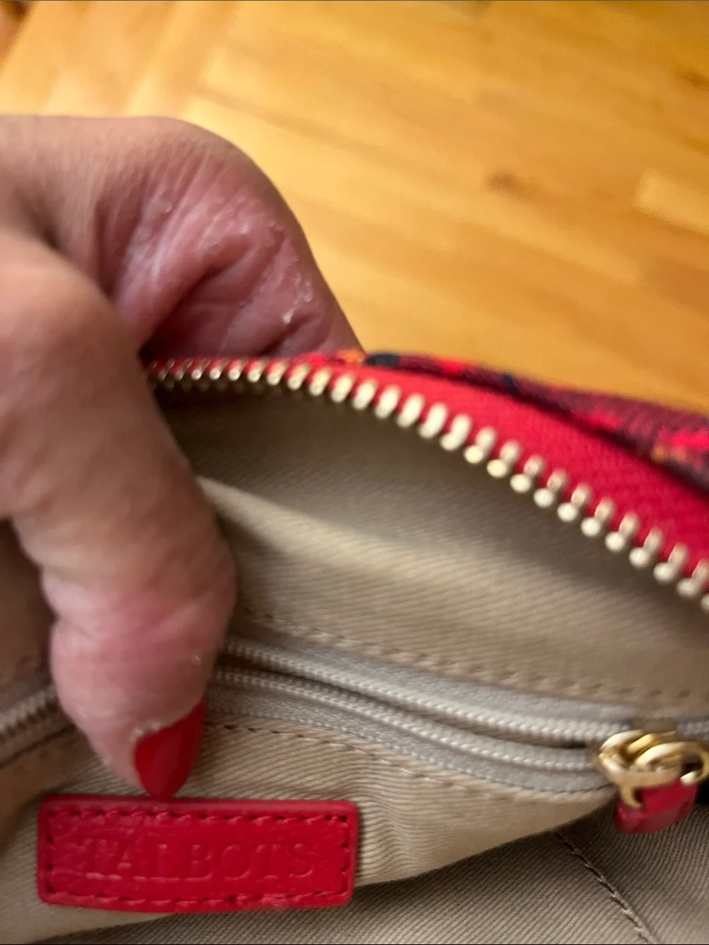Talbots Red Plaid Wristlet Cosmetic Pouch with Gold Zipper